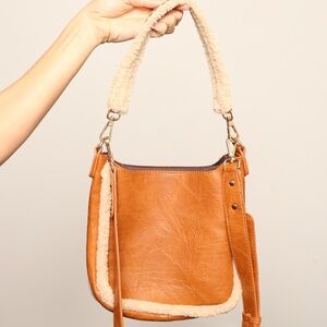 Ah Dorned Crossbody Shoulder Bag Purse Sherpa Vegan Leather Removable Straps